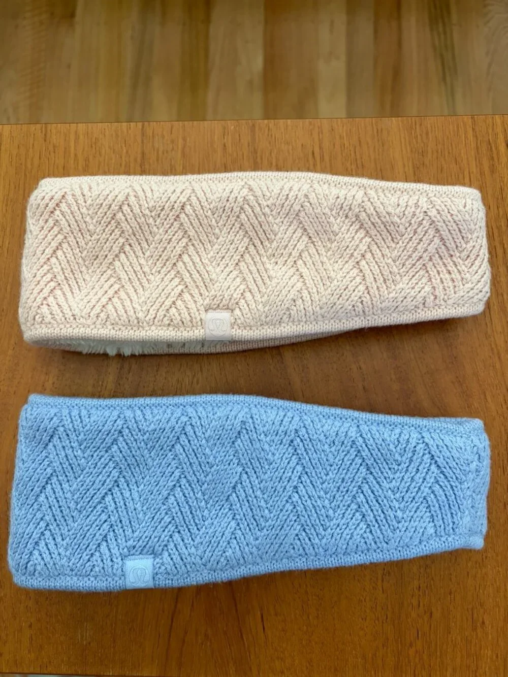 Two Lululemon Merino Wool Sherpa Head Band Ear Warmer Blue and Pink